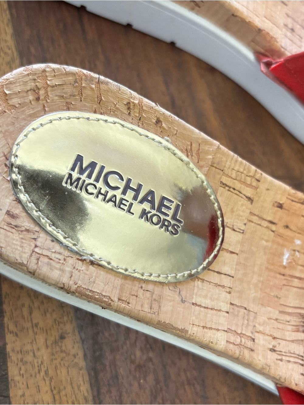 Michael Kors Red Warren Slides with Gold Logo Buckle - Picture 3 of 5